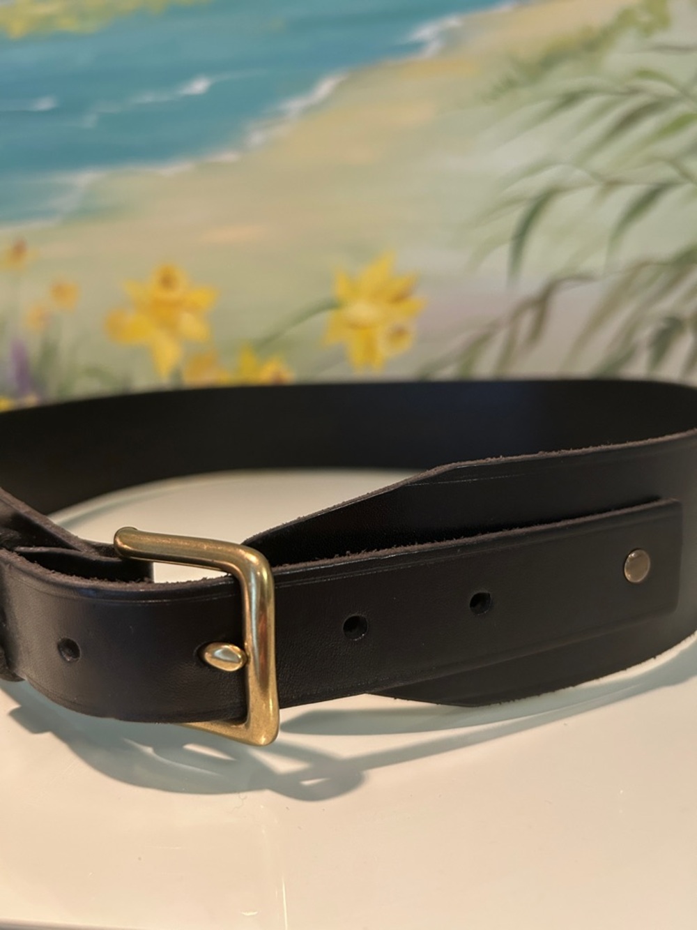 NWOT J. Crew Genuine Leather Strap On Strap Black Belt with Warm Brass Buckle - Picture 2 of 7